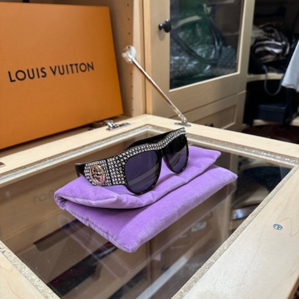 NOT FOR SALE LIVE GIFT - GUCCI HOLLYWOOD FOREVER Blue Havana Crystal Sunglasses